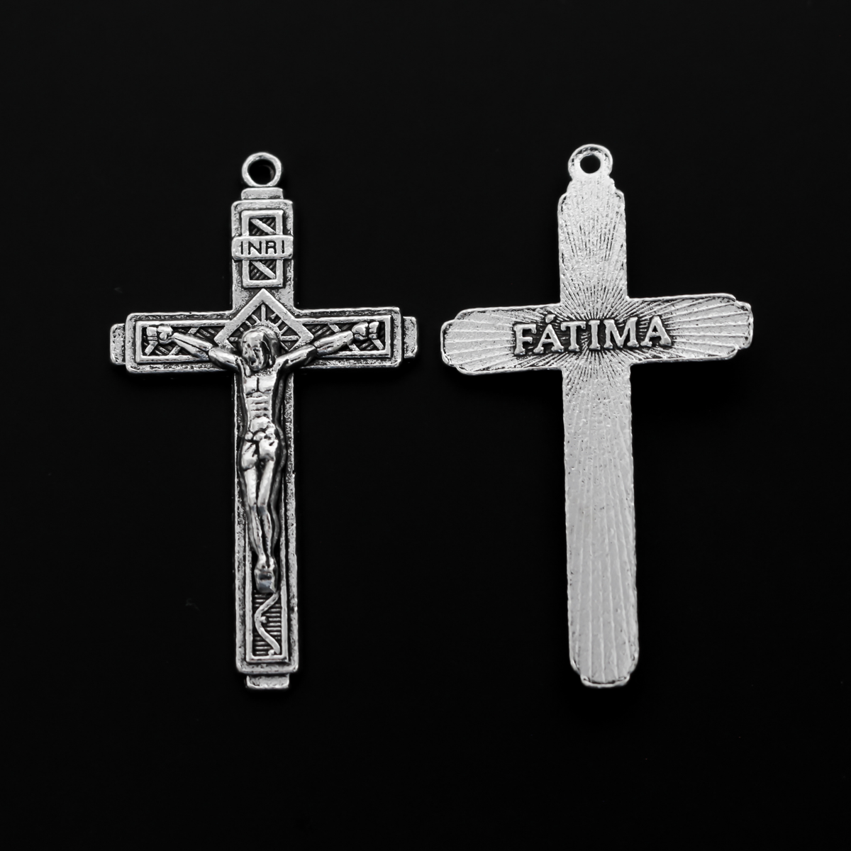 Silver Fatima Crucifix Crosses 2" Long - Sunburst Nimbus and Vine Detail, 3pcs