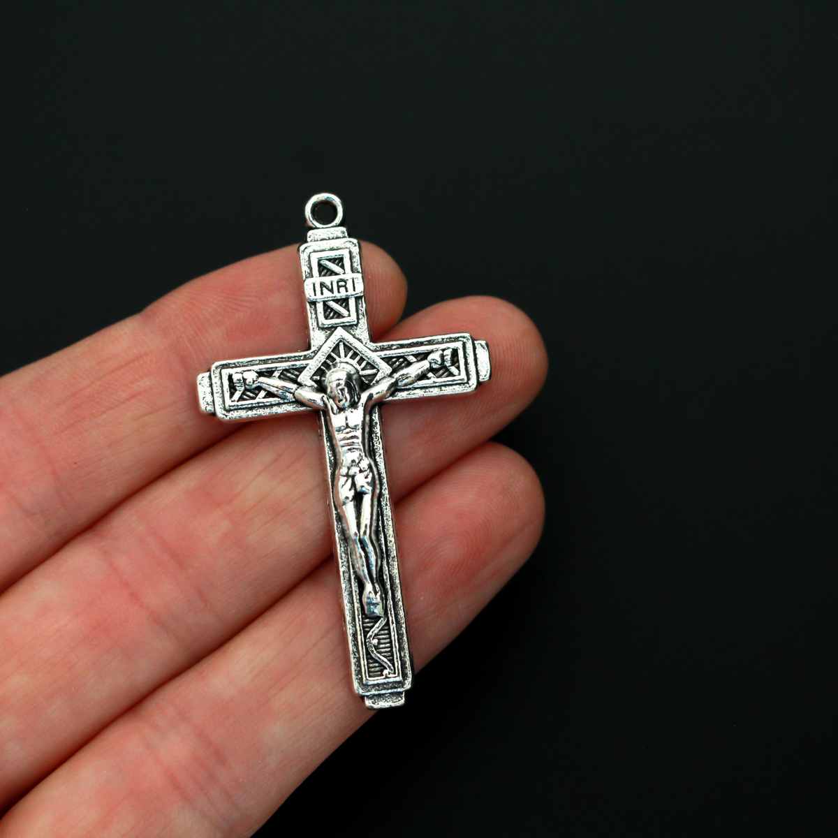 Silver Fatima Crucifix Crosses 2" Long - Sunburst Nimbus and Vine Detail, 3pcs