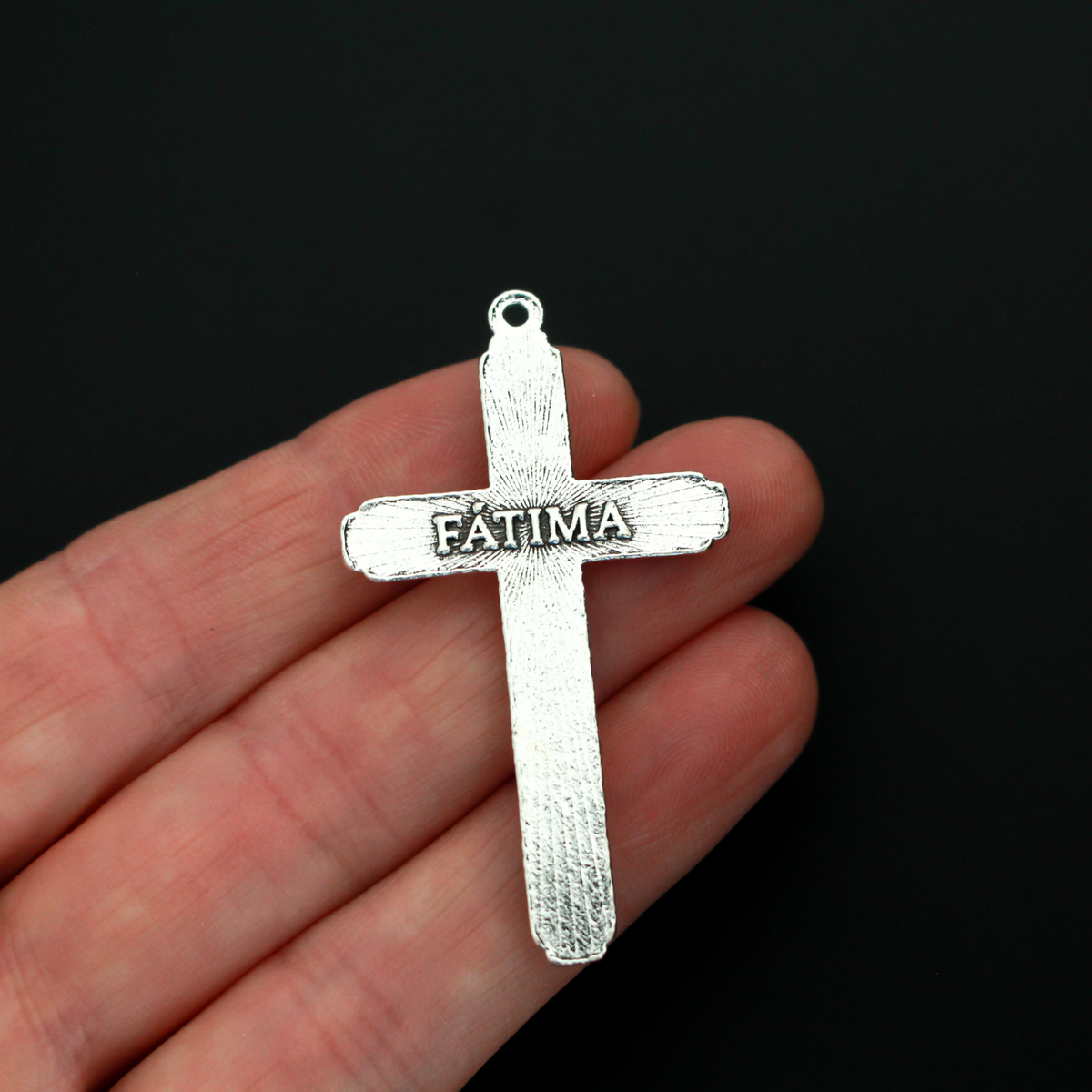 Silver Fatima Crucifix Crosses 2" Long - Sunburst Nimbus and Vine Detail, 3pcs