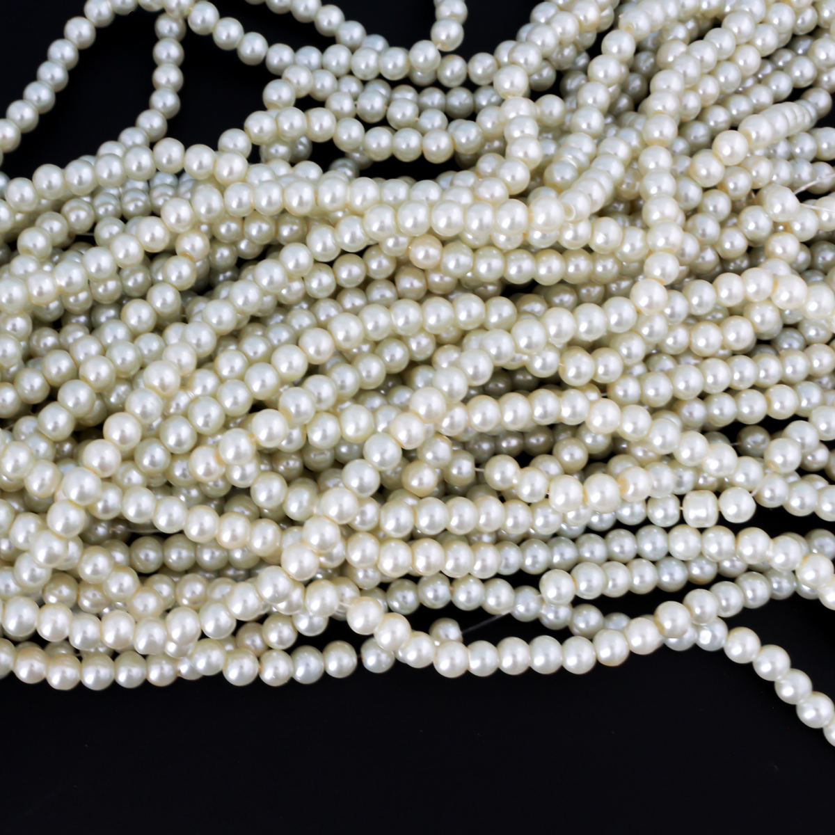Glass Pearl Bead Strand, 6mm Round Creamy White Beads, about 140pcs/strand