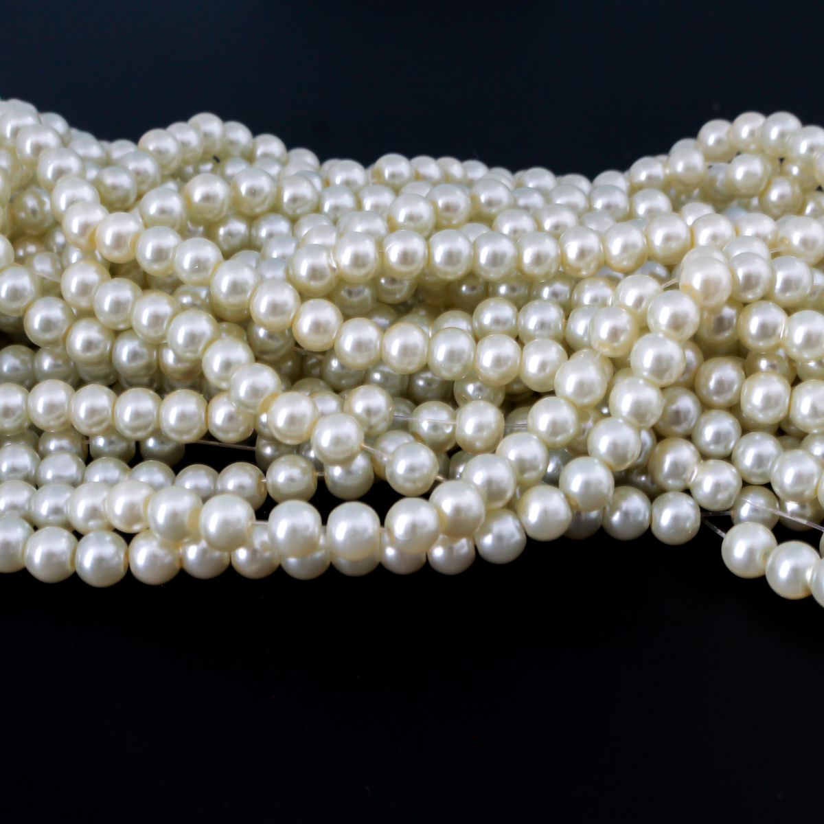 Glass Pearl Bead Strand, 6mm Round Creamy White Beads, about 140pcs/strand