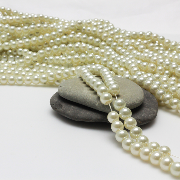 Glass Pearl Bead Strand, 6mm Round Creamy White Beads, about 140pcs/strand