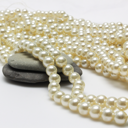 Glass Pearl Bead Strand, 8mm Round Creamy White Beads, about 100pcs/strand