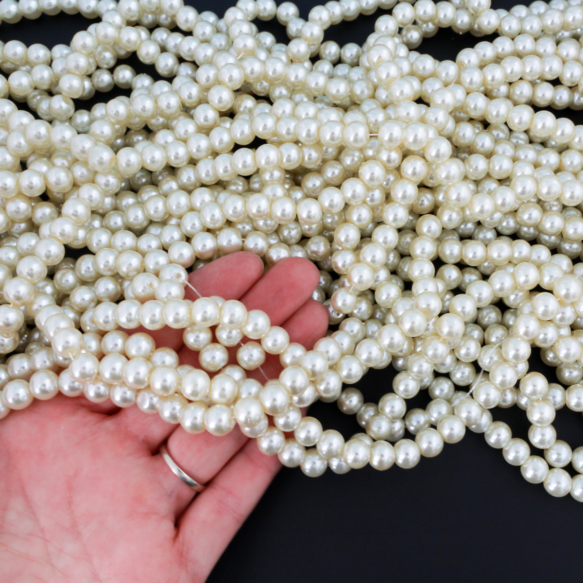 Glass Pearl Bead Strand, 8mm Round Creamy White Beads, about 100pcs/strand