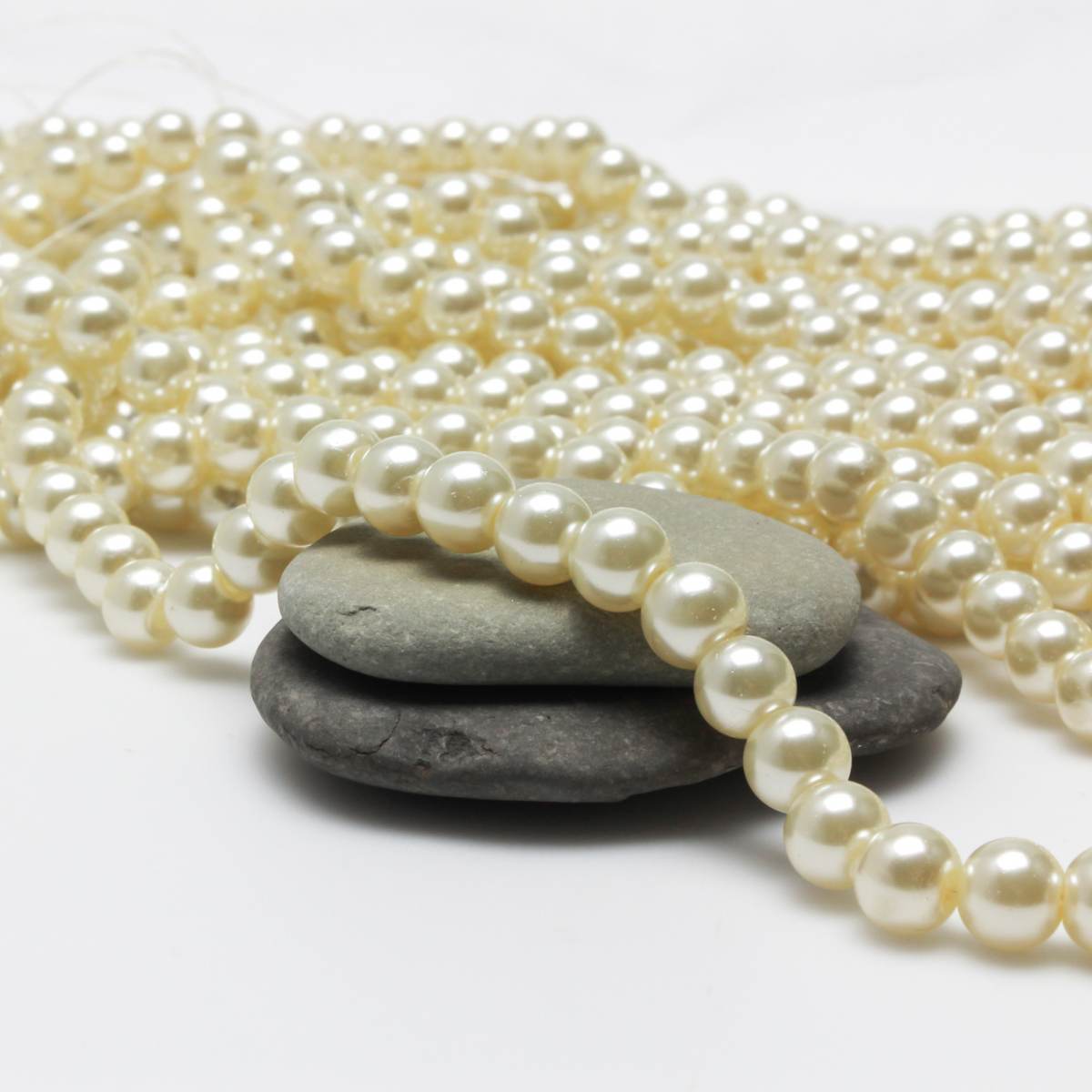 Glass Pearl Bead Strand, 8mm Round Creamy White Beads, about 100pcs/strand
