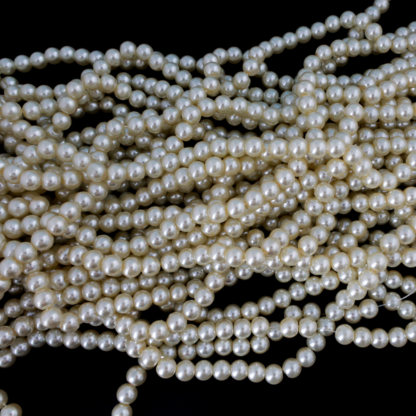 Glass Pearl Bead Strand, 8mm Round Creamy White Beads, about 100pcs/strand