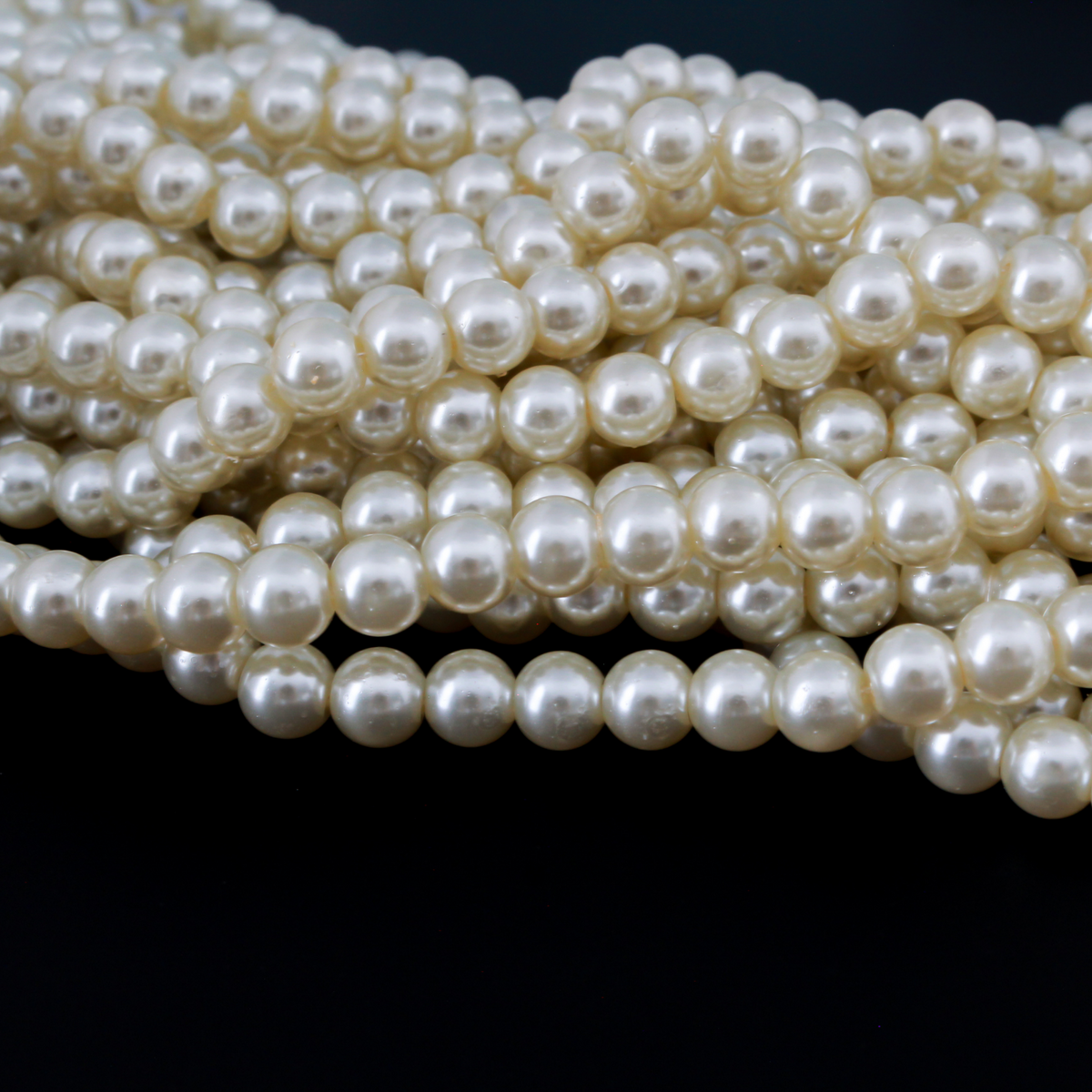 Glass Pearl Bead Strand, 8mm Round Creamy White Beads, about 100pcs/strand