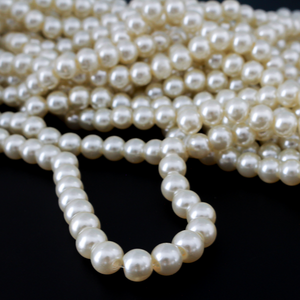 Glass Pearl Bead Strand, 8mm Round Creamy White Beads, about 100pcs/strand