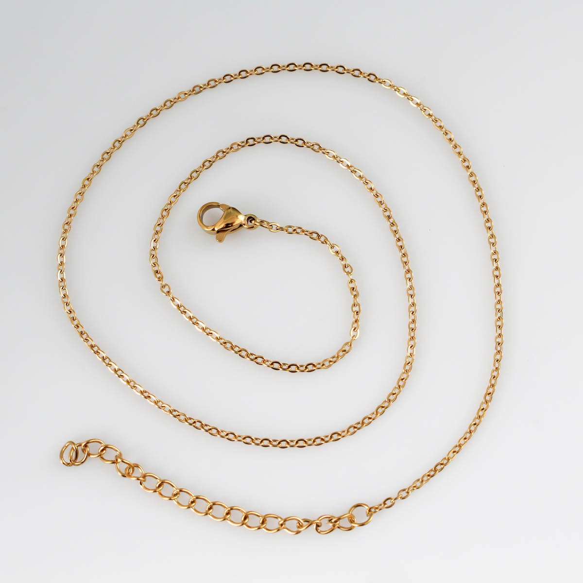 Gold Stainless Steel Link Cable Chain Necklace 16" Long with 2" Long Extender Chain