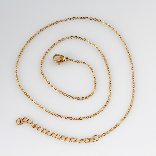 Gold Stainless Steel Link Cable Chain Necklace 16" Long with 2" Long Extender Chain