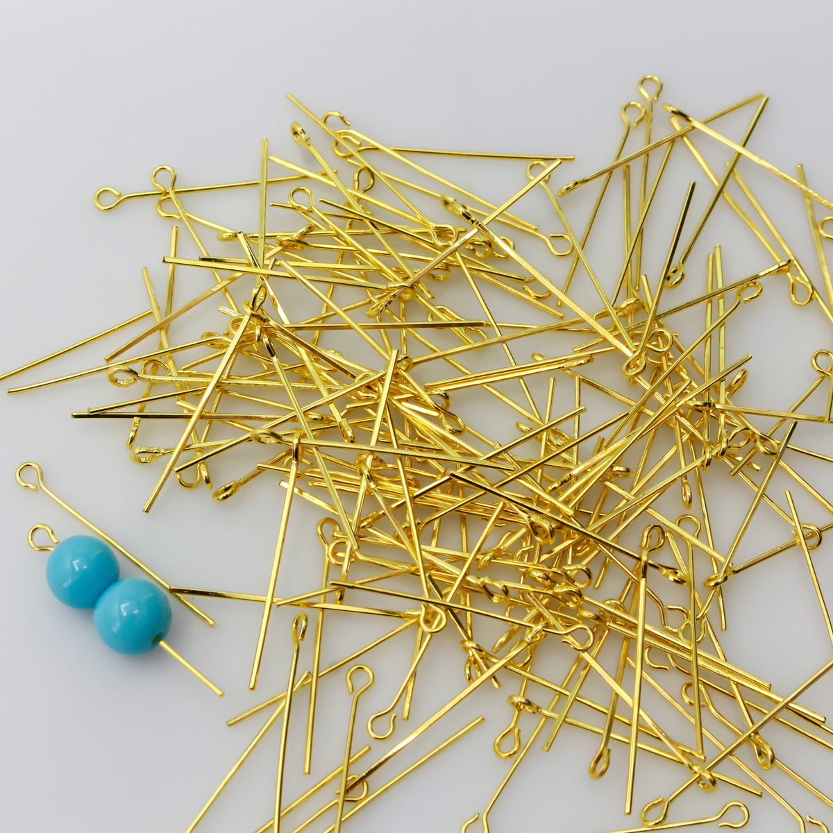 Gold tone eye pins, 28mm long (1-1/8") x 21 Gauge (0.7mm)