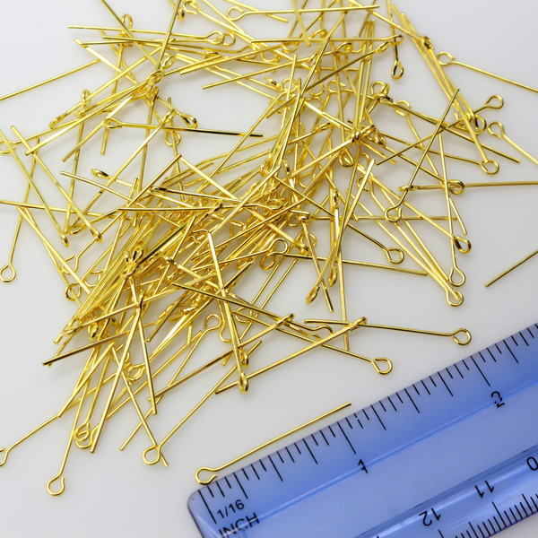 Gold tone eye pins, 28mm long (1-1/8") x 21 Gauge (0.7mm)