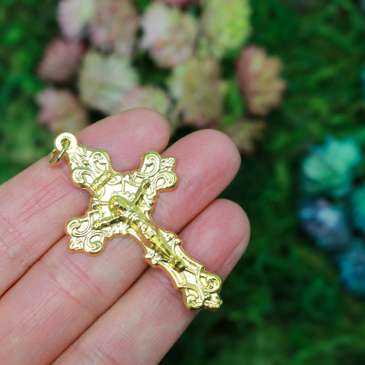 Gold Ornate Fleur-de-Lis Crucifix Cross, 2" Long - Rosary Making Supplies