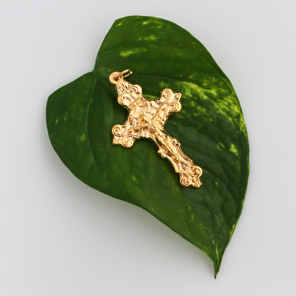 Gold Ornate Fleur-de-Lis Crucifix Cross, 2" Long - Rosary Making Supplies
