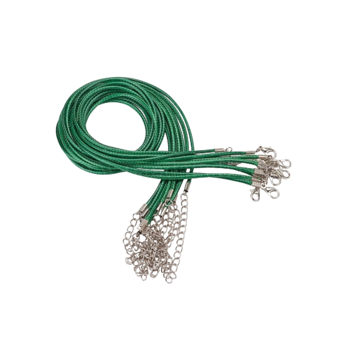 Green wax cord necklace with a lobster clasp and extender chain, 18" long