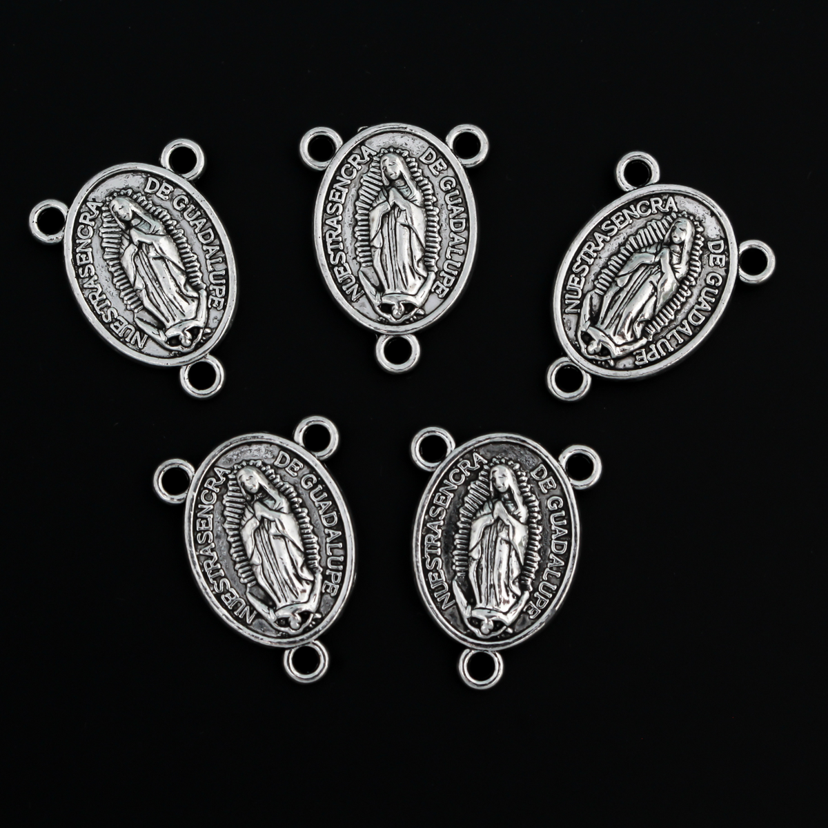 Our Lady of Guadalupe rosary centerpiece with the Divine Mercy of Jesus on the backside