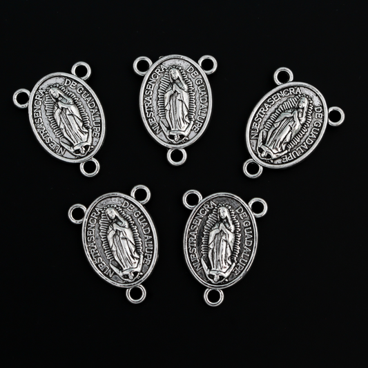 Our Lady of Guadalupe rosary centerpiece with the Divine Mercy of Jesus on the backside