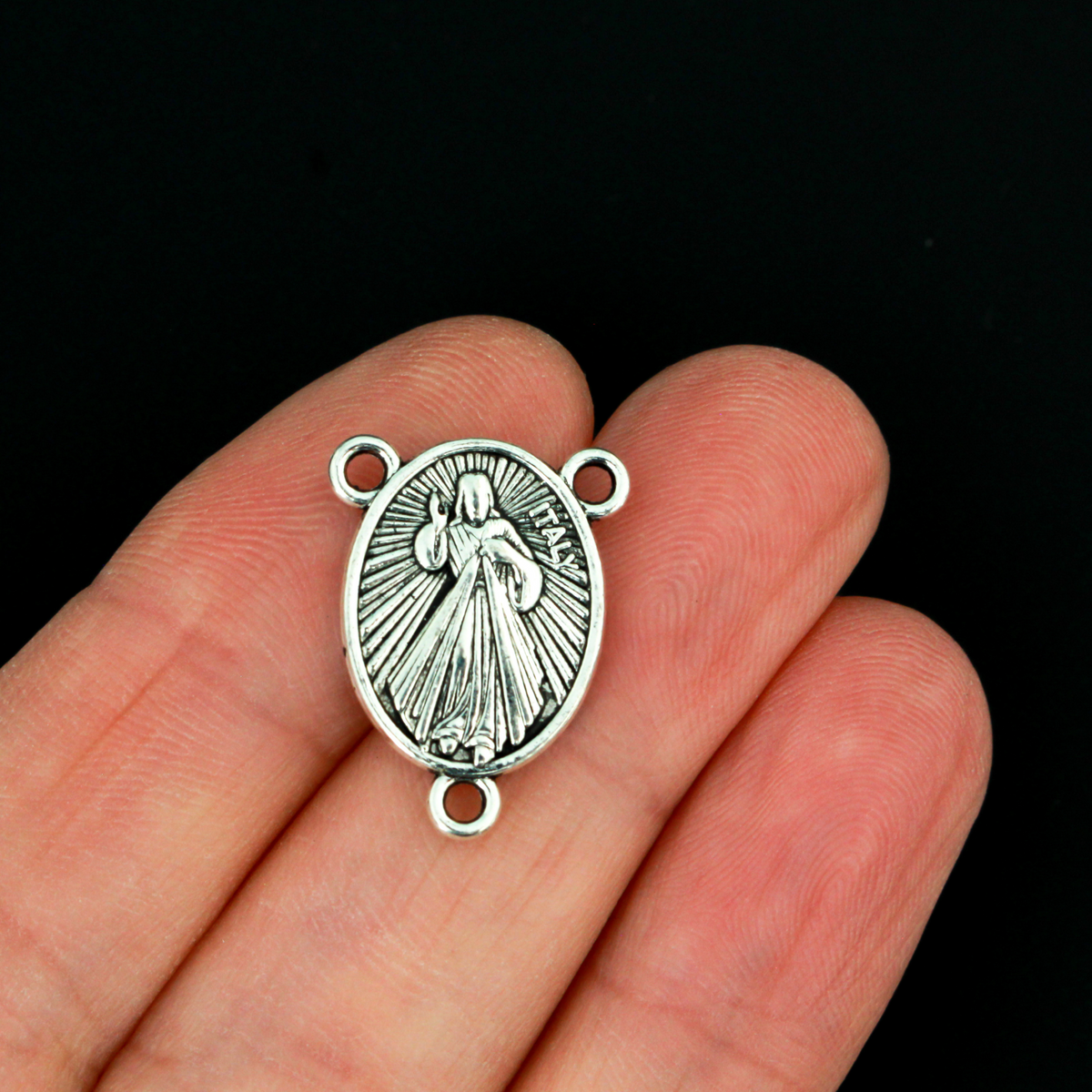 Our Lady of Guadalupe rosary centerpiece with the Divine Mercy of Jesus on the backside
