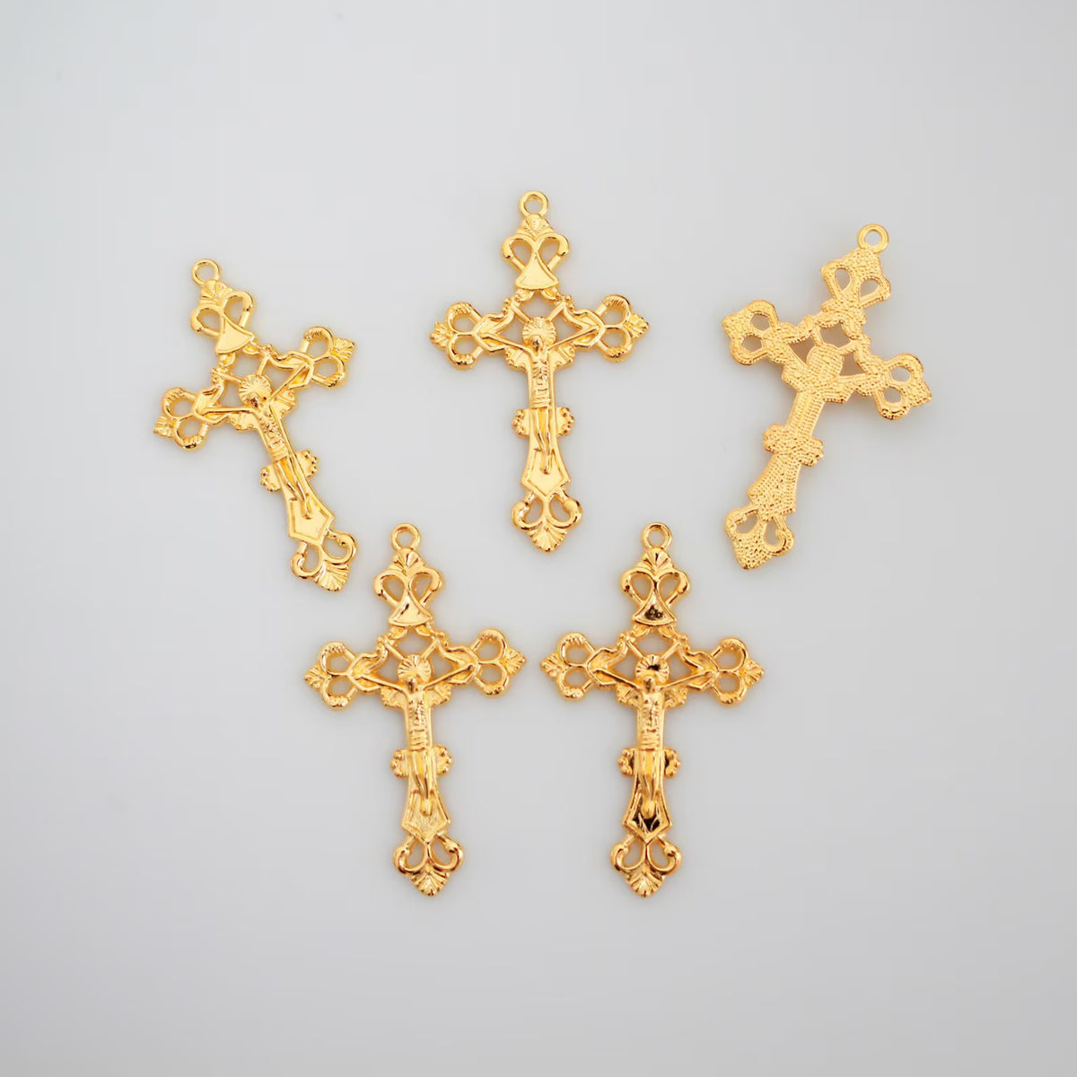 Ornate Crucifix Crosses 43mm Long Available in Silver, Bronze, Gold, & Red Copper - Sold in packs of 5