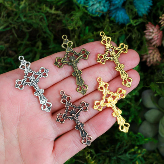 Ornate Crucifix Crosses 43mm Long Available in Silver, Bronze, Gold, & Red Copper - Sold in packs of 5