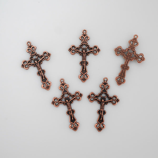 Ornate Jesus Crucifix Crosses 43mm Long - Available in Silver, Bronze, Gold, Red Copper - Sold in packs of 5