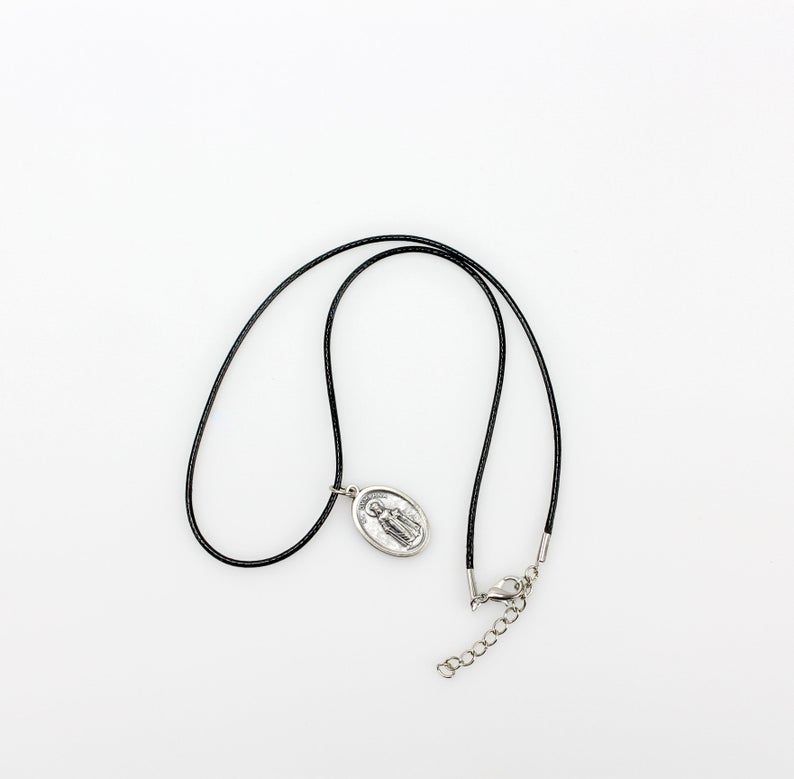 Black Wax Cord Necklace with Stainless Steel Components 17.5" Long with 2" Extender Chain