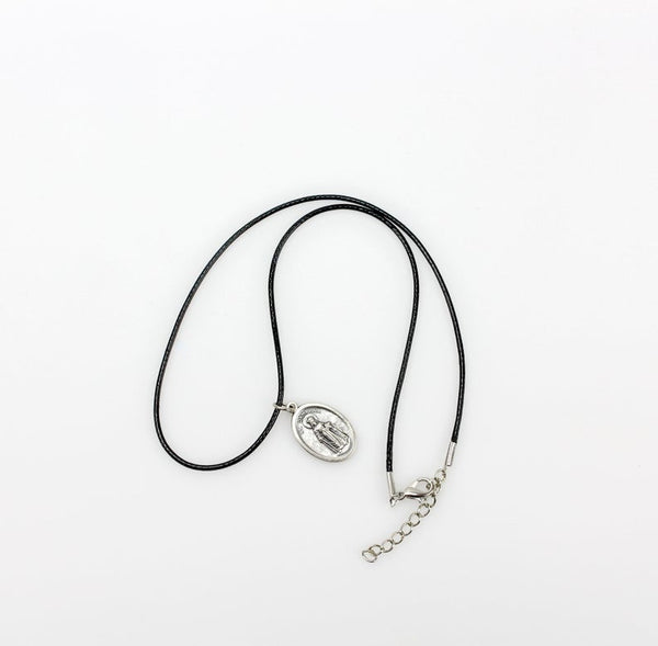 Black Wax Cord Necklace with Stainless Steel Components 17.5" Long with 2" Extender Chain