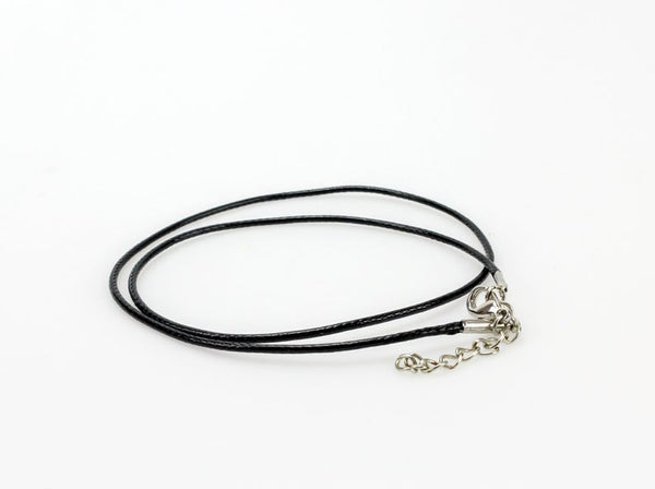 Black Wax Cord Necklace with Stainless Steel Components 17.5" Long with 2" Extender Chain