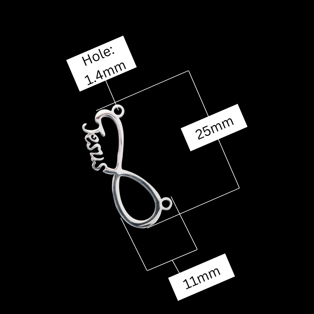 Infinity Symbol Charm with Jesus - Stainless Steel 25x11mm