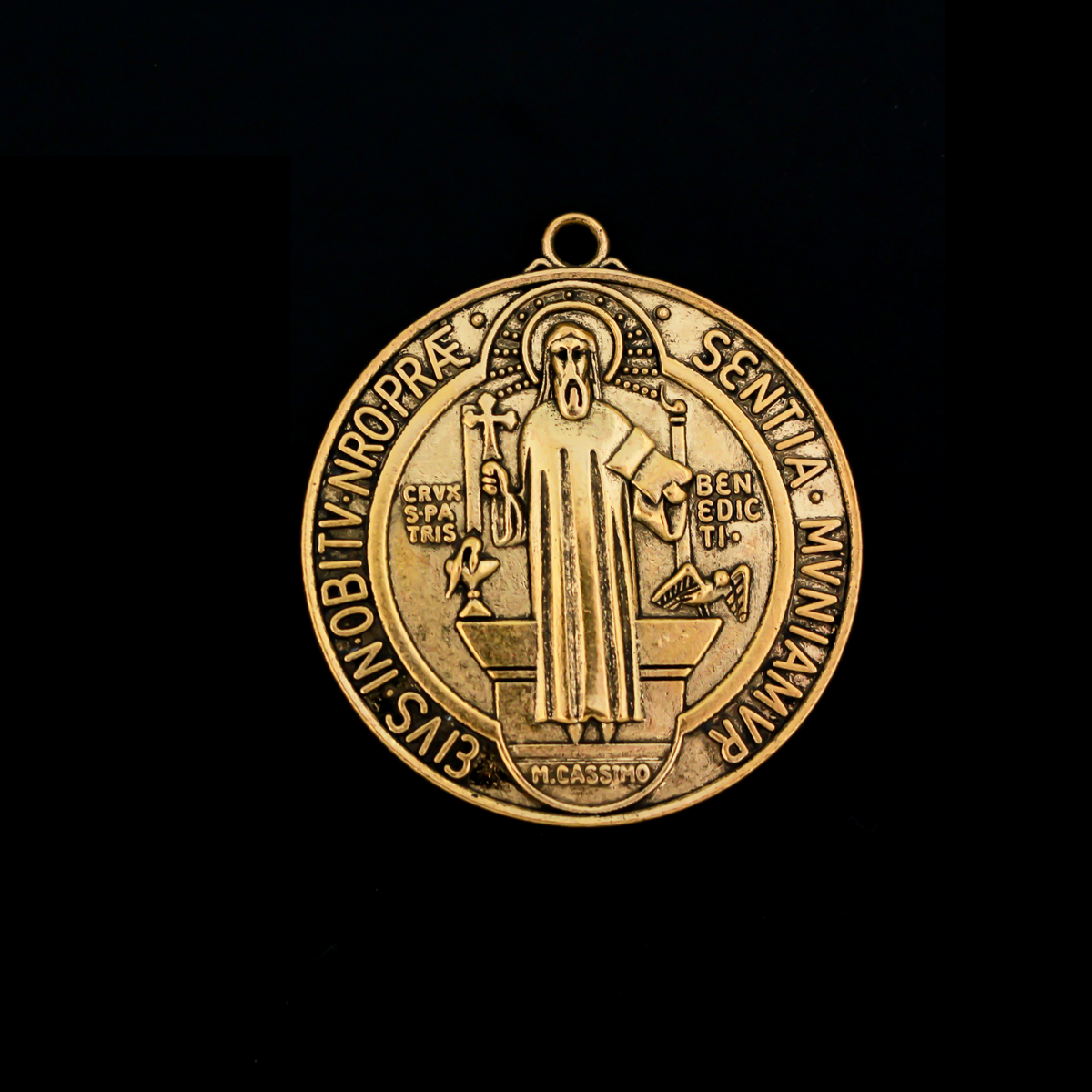Large Round St. Benedict Medal 2" long - Available in Antique Silver and Antique Gold