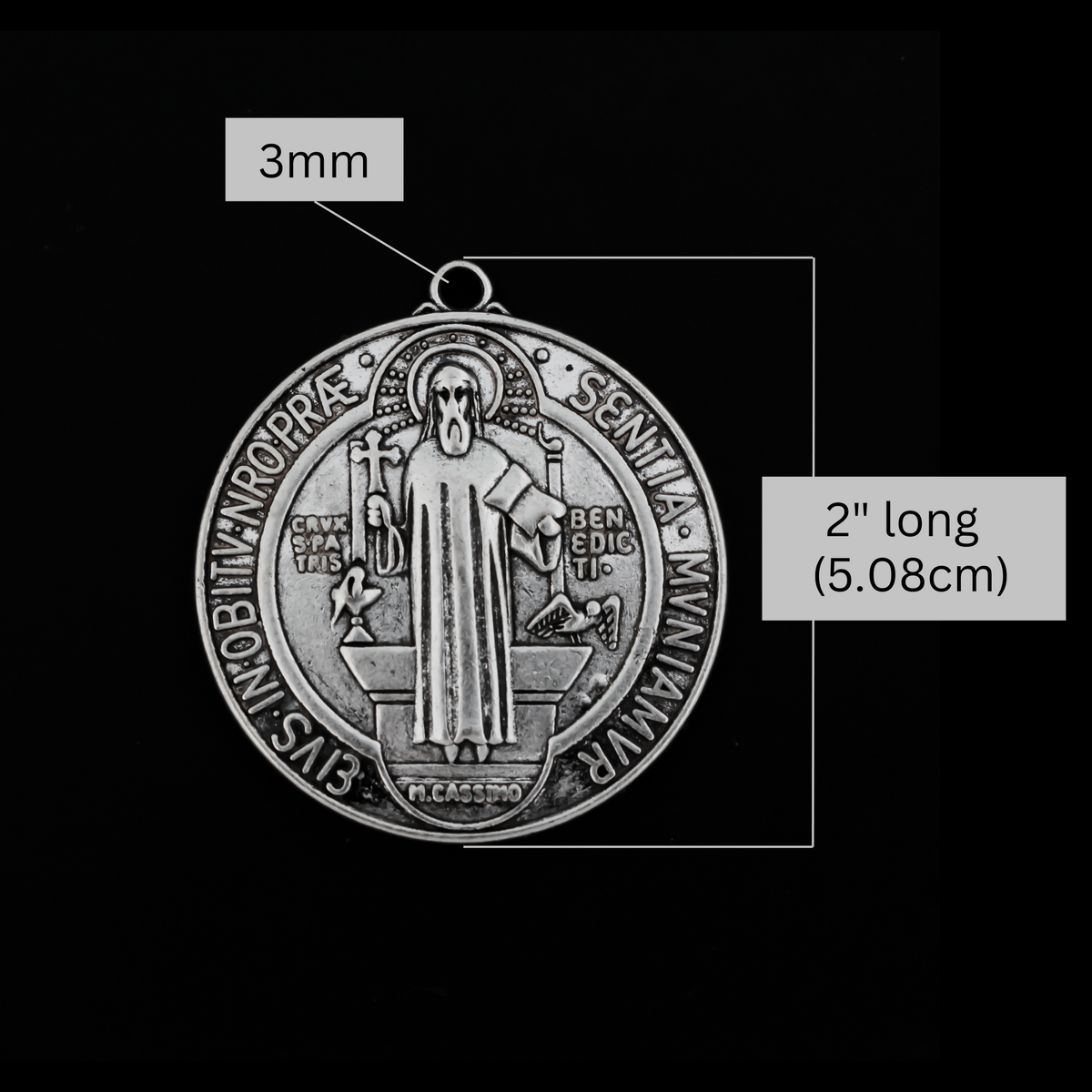 Large Round St. Benedict Medal 2" long - Available in Antique Silver and Antique Gold