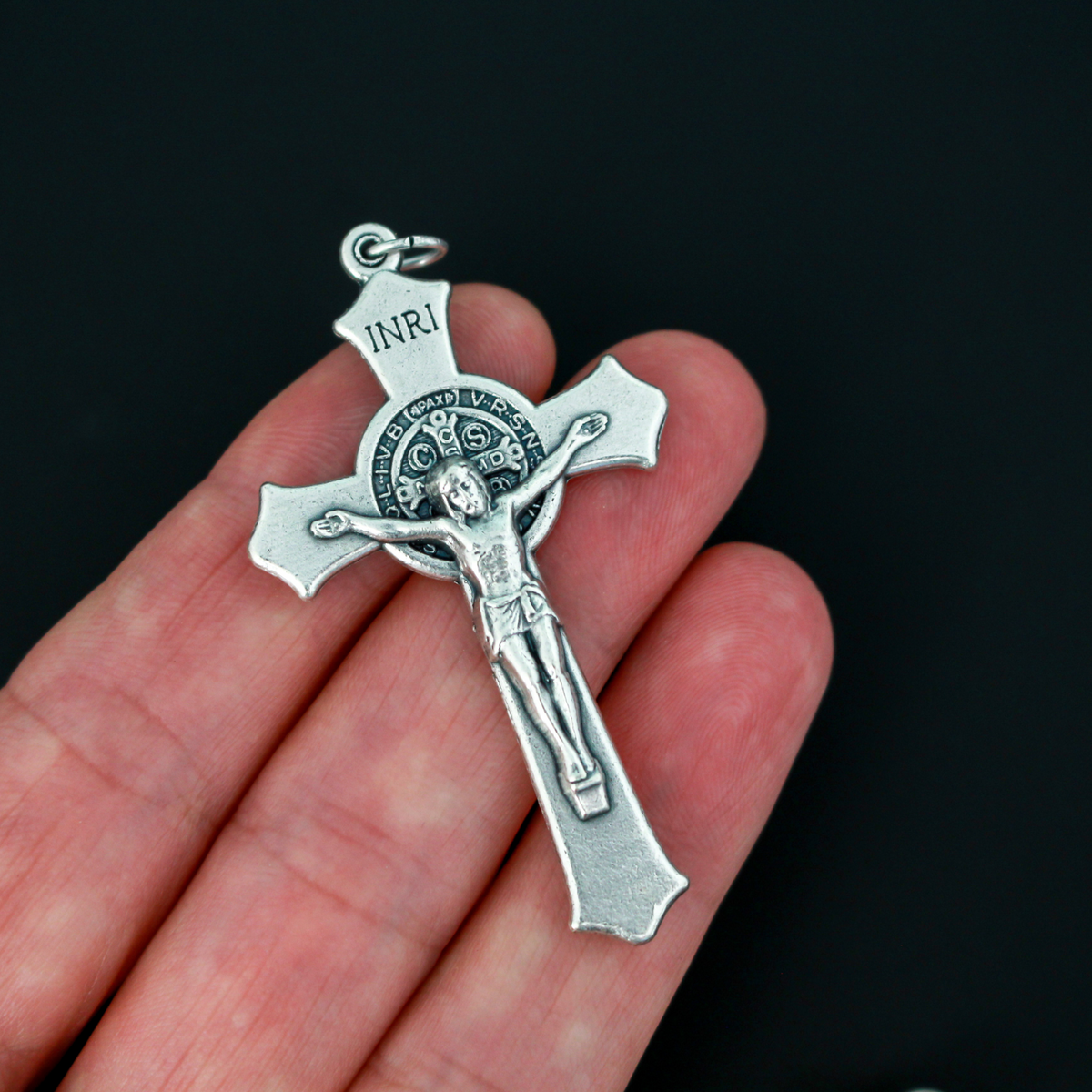 Beautifully detailed Saint Benedict crucifix with flared edges, 2-1/4" long
