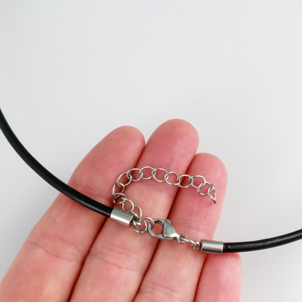 Black Leather Cord Necklace with 304 Stainless Steel Components - 18.5 inches, 3mm thick