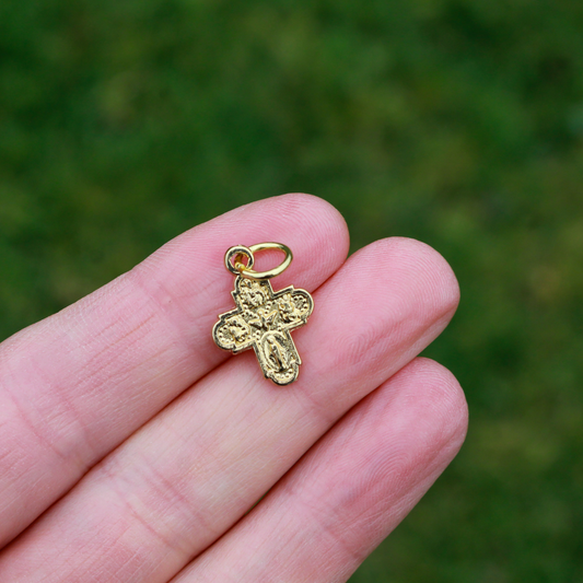 Gold Tone Four Way Cross - Scapular Medal 5/8" Long