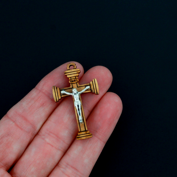 Olivewood Crucifix Cross Pendant, 1-1/2" Long, Made in Italy