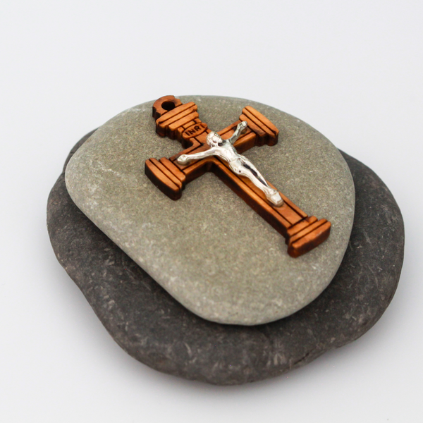 Olivewood Crucifix Cross Pendant, 1-1/2" Long, Made in Italy