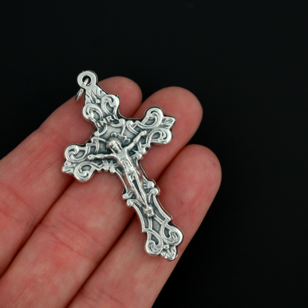 Ornate Fleur-de-Lis Crucifix Cross, 2" Long - Rosary Making Supplies