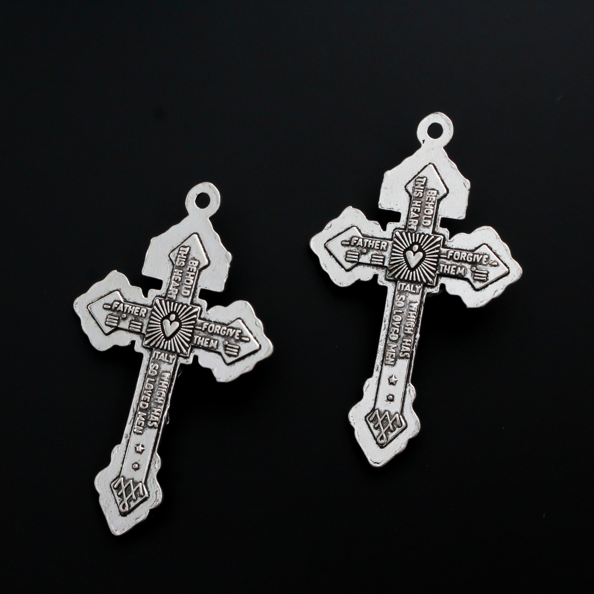 Silver Indulgence Pardon Crucifix 2-1/8" Long - Jesus Nazarenus Rex Judaeorum, 3pcs