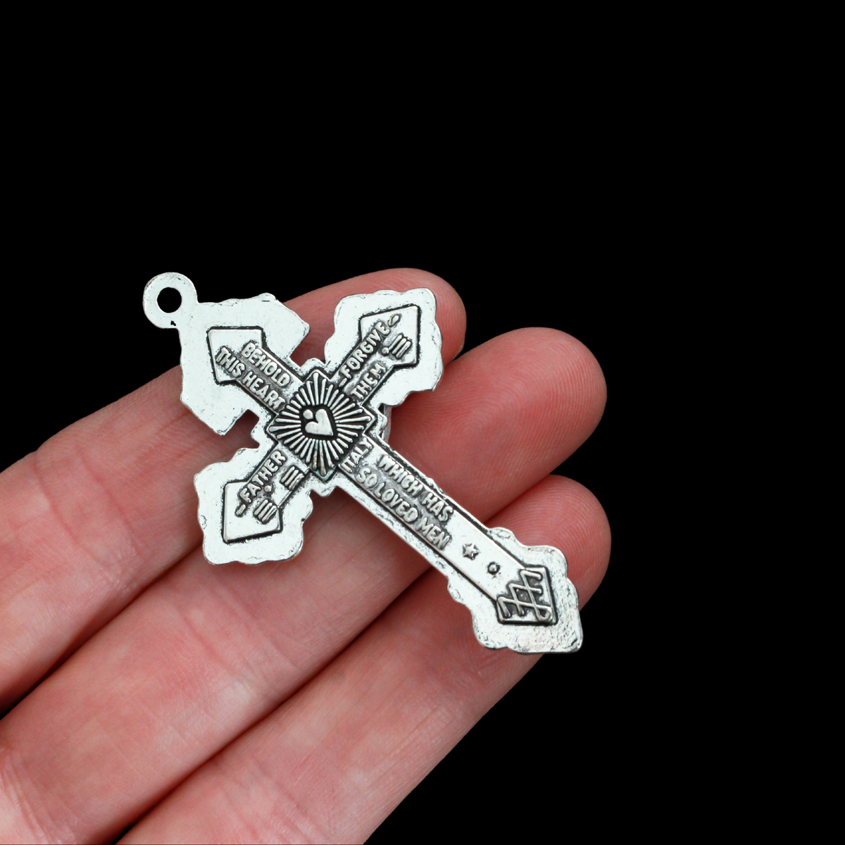 Silver Indulgence Pardon Crucifix 2-1/8" Long - Jesus Nazarenus Rex Judaeorum, 3pcs
