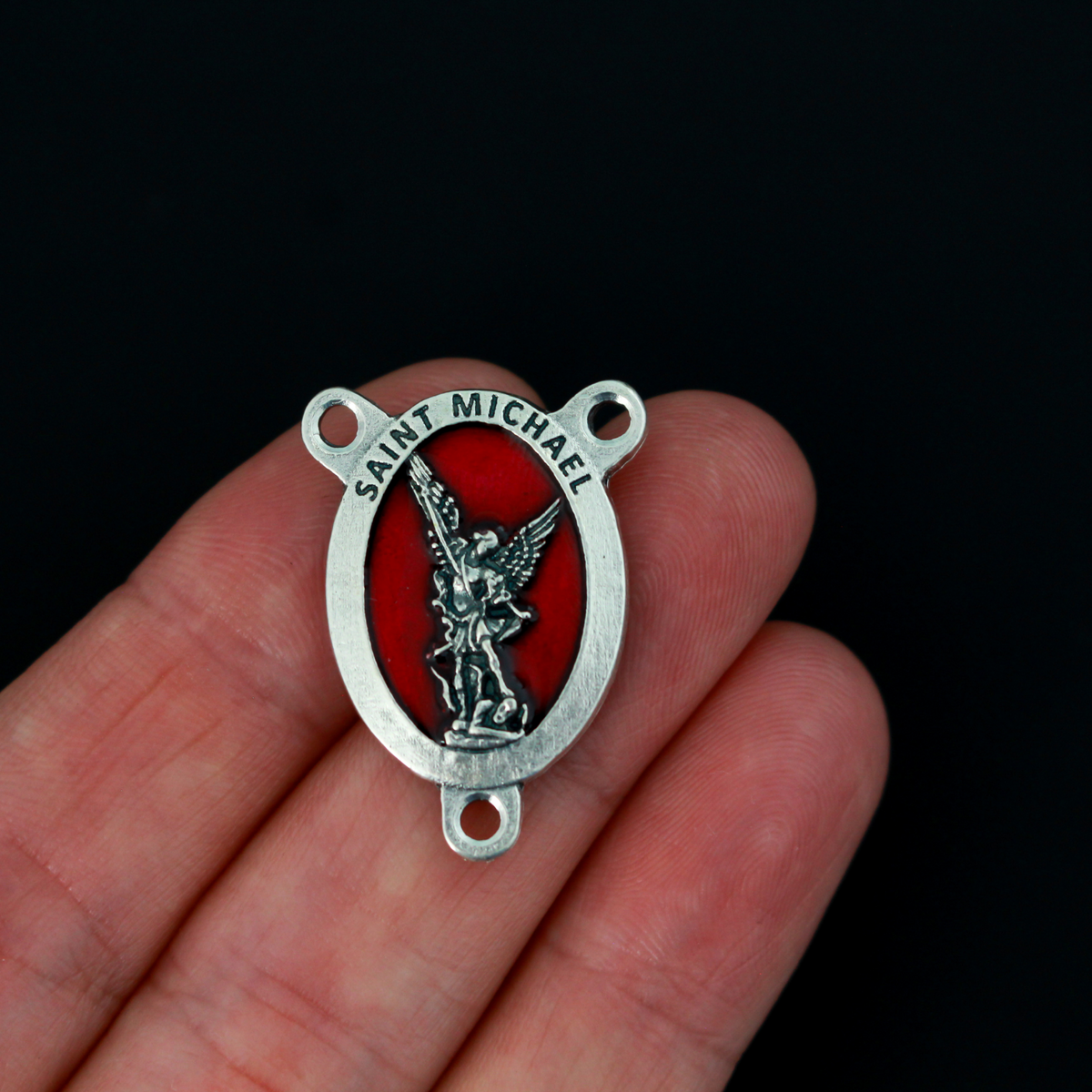 Saint Michael Rosary Centerpiece with Red Enamel