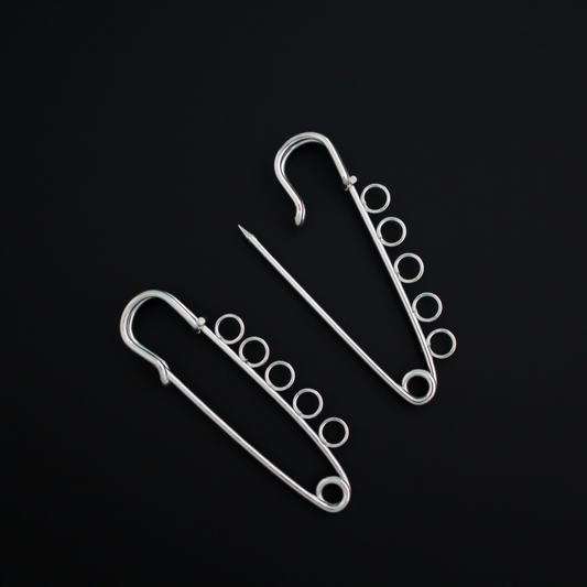 Safety pin brooch pin with five loops so you can easily attach your patron saint medals
