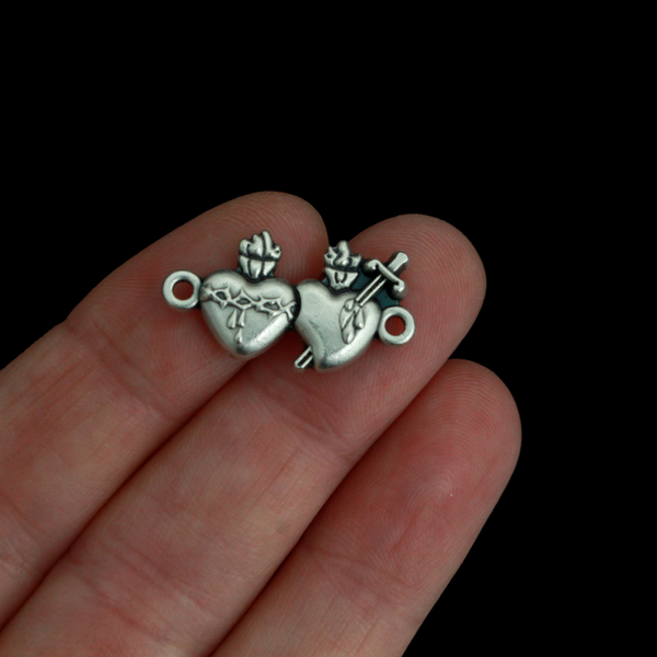 Sacred Heart of Jesus & Immaculate Heart of Mary Connector Links - The Alliance of Two Hearts - Made in Italy, Pack of 6