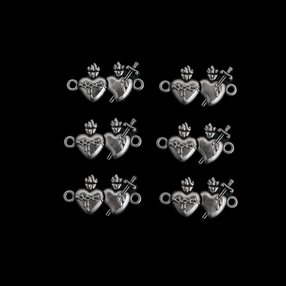 Sacred Heart of Jesus & Immaculate Heart of Mary Connector Links - The Alliance of Two Hearts - Made in Italy, Pack of 6