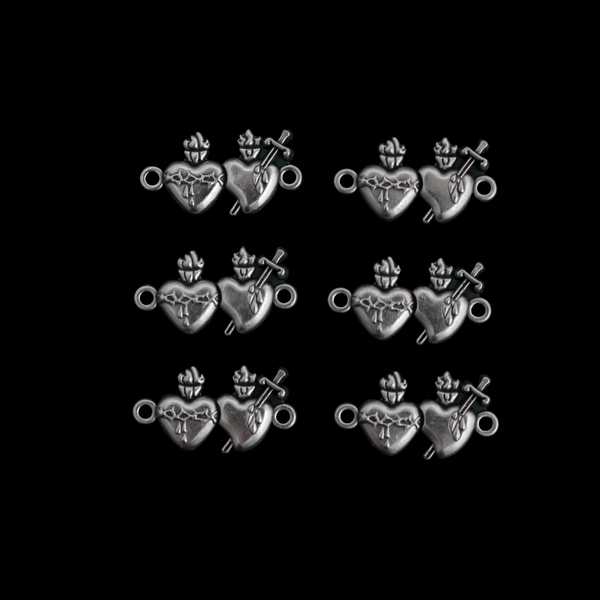 Sacred Heart of Jesus & Immaculate Heart of Mary Connector Links - The Alliance of Two Hearts - Made in Italy, Pack of 6