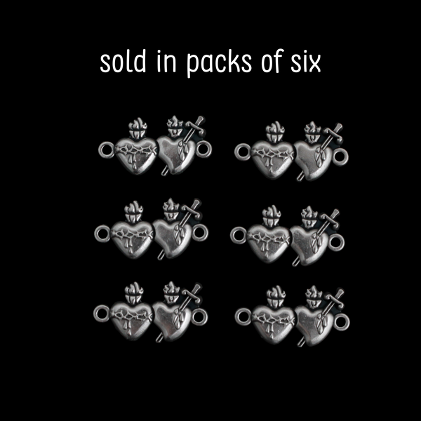 Sacred Heart of Jesus & Immaculate Heart of Mary Connector Links - The Alliance of Two Hearts - Made in Italy, Pack of 6