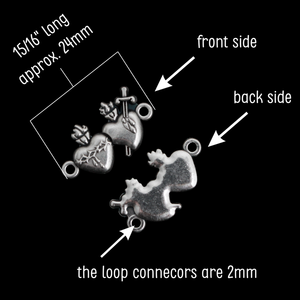 Sacred Heart of Jesus & Immaculate Heart of Mary Connector Links - The Alliance of Two Hearts - Made in Italy, Pack of 6