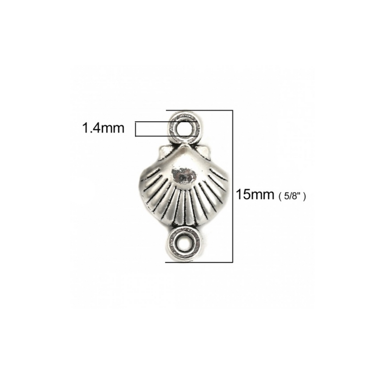 Tiny Silver Scallop Shell Connector Links - 15mm x 9mm, 20pcs