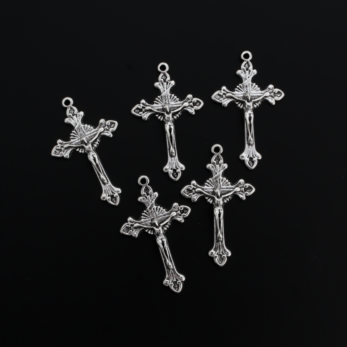 Silver Starburst Nimbus Crucifix Cross with Fleur de Lis Ends 1-5/8" Long, 5pcs