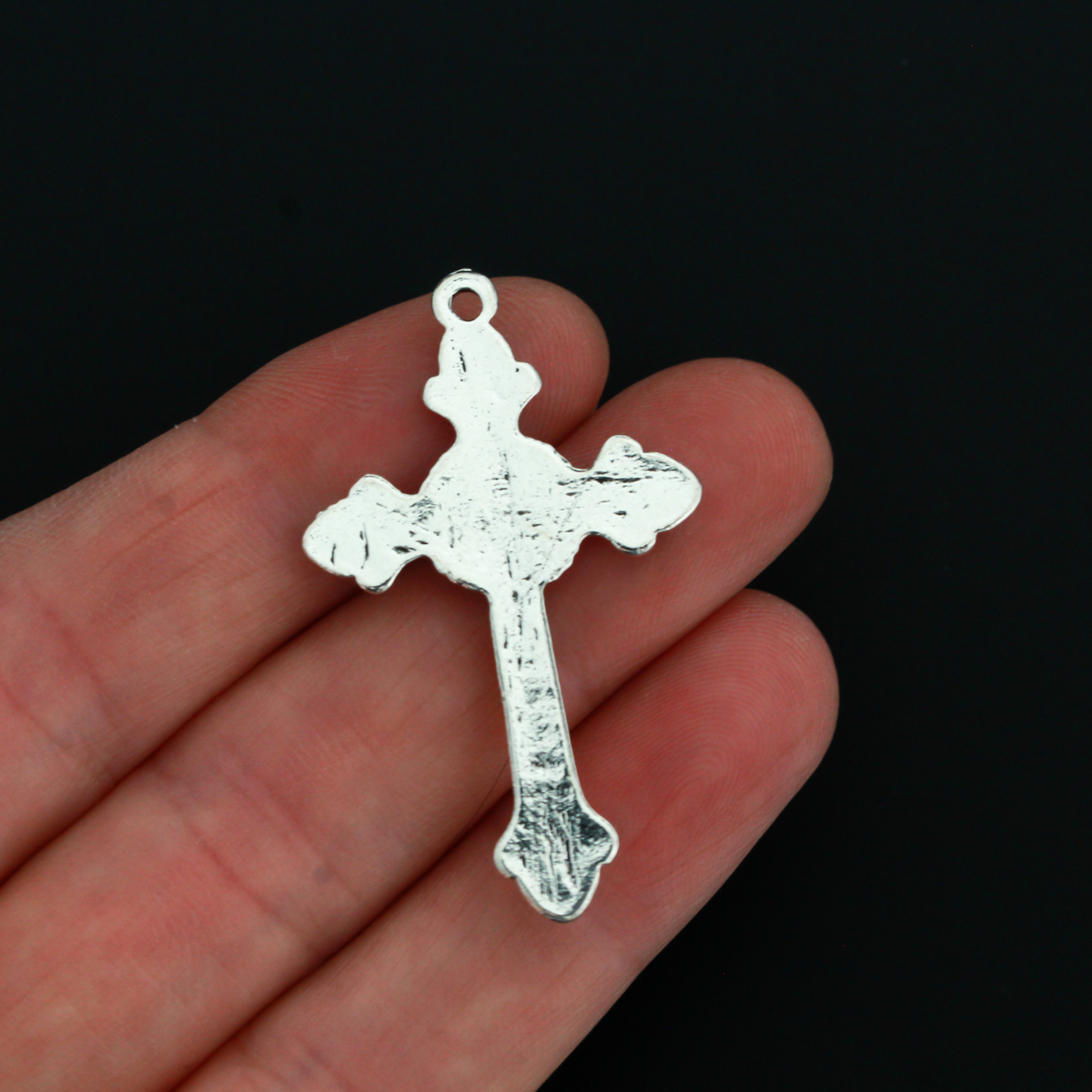 Silver Starburst Nimbus Crucifix Cross with Fleur de Lis Ends 1-5/8" Long, 5pcs