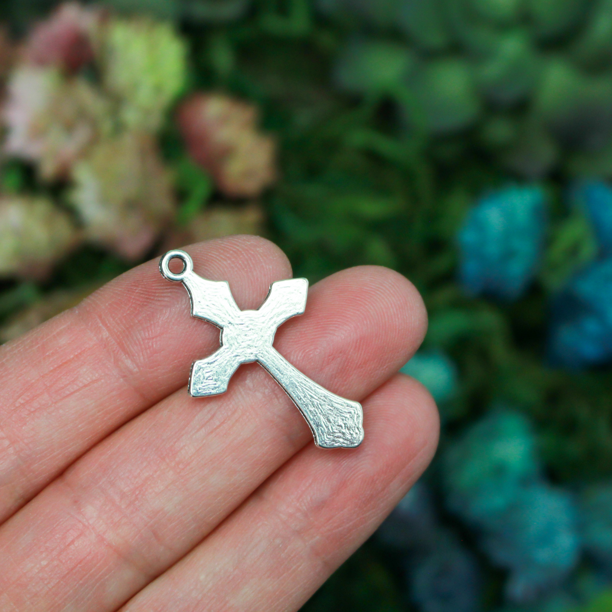 Silver Crucifix Crosses with Grapes and Leaves Detailing, 32mm Long - 10pcs